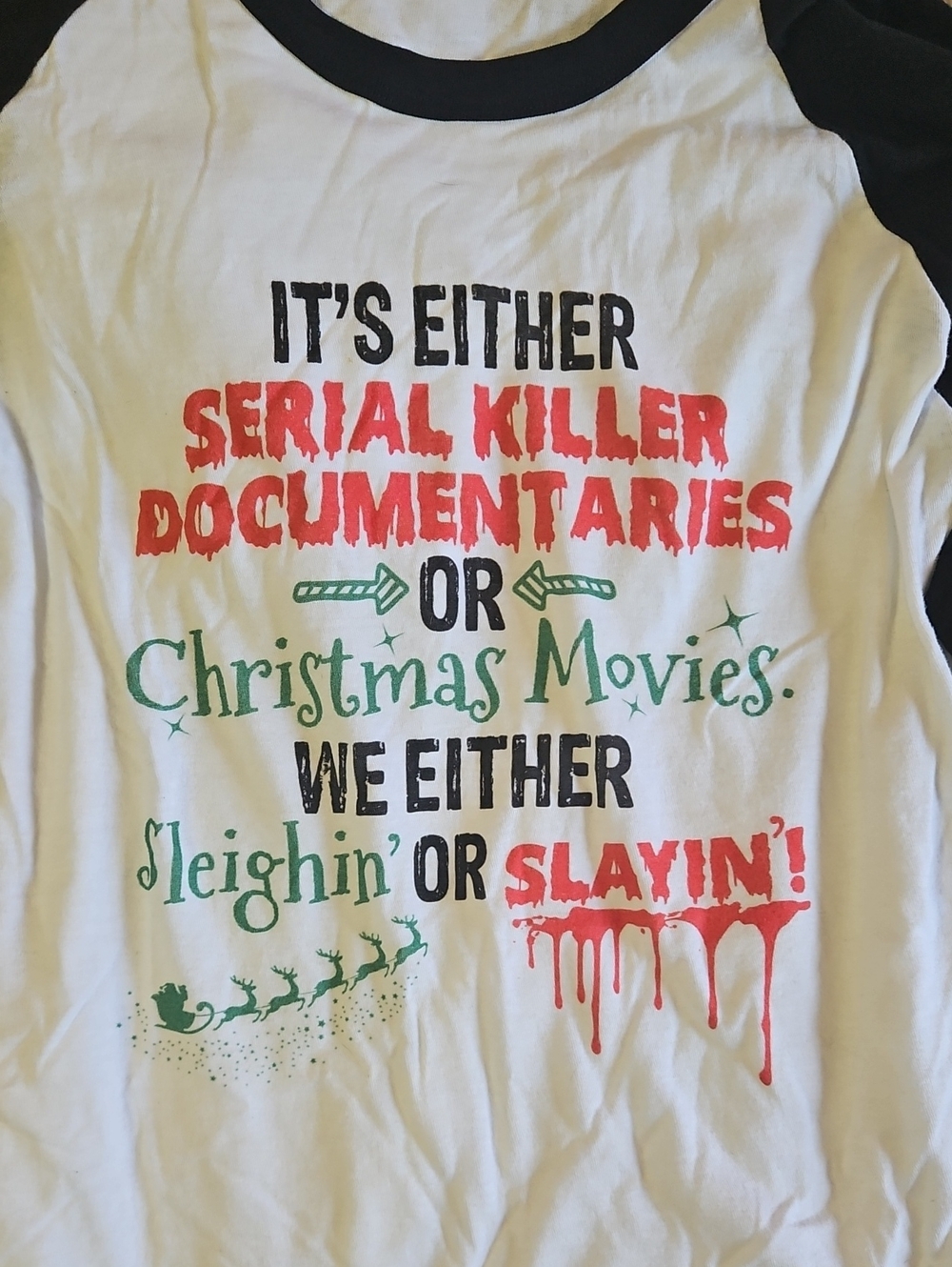 Christmas Humor Baseball Tee Womens Large